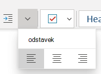 Meni Odstavek, ki prikazuje možnosti, ki so na voljo v OneNotu za Windows 10.