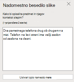 Podokno »Nadomestno besedilo« s sliko v PowerPointu za splet.