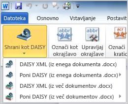 Spustni meni gumba »Shrani kot Daisy«