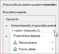 Pogovorno okno s priporočenim dejanjem