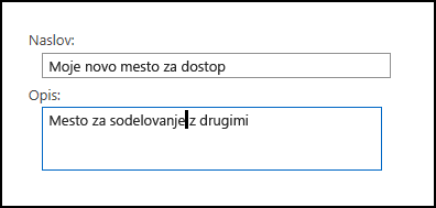 Pogovorno okno za dodajanje naslova novega mesta v SharePoint Onlineu