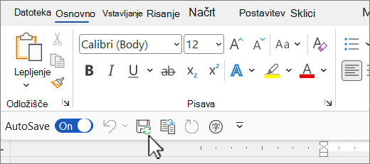 Privzeto mesto orodne vrstice za hitri dostop