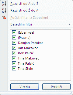 Samodejno filtriranje