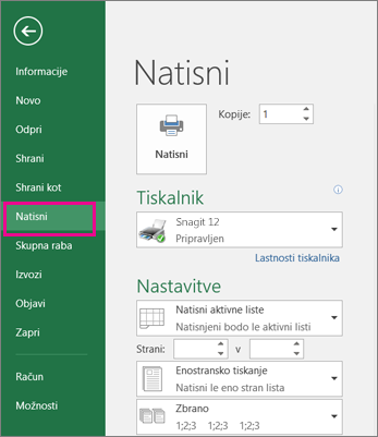 Kliknite Tiskanje datoteke > , da si ogledate predogled delovnega lista