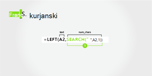 Formula za ločevanje imena in priimka ter srednje začetnice