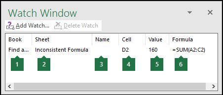 Watch Window omogoča enostavno spremljanje formul, ki se uporabljajo na delovnem listu