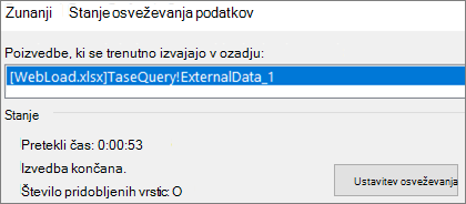 Pogovorno okno »Stanje osveževanja zunanjih podatkov«