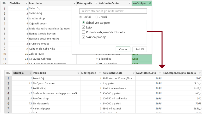 Spajanje v dodatku Power Query