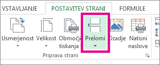 Kliknite »Prelomi« na zavihku »Postavitev strani«