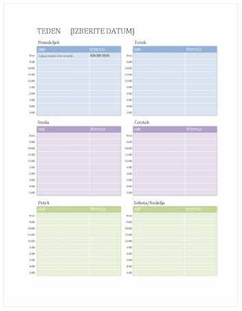 Predloga tedenskega Calendar (Word)