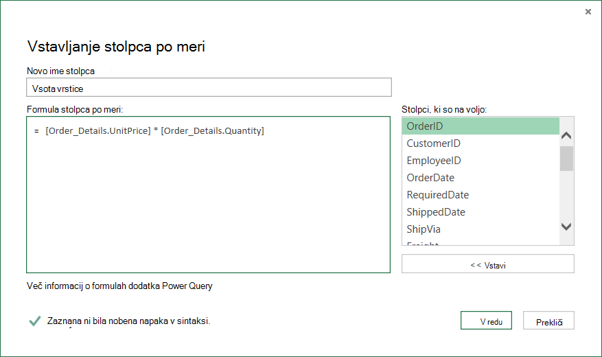 Izračun vsote vrstice za vsako vrstico »Order_Details«