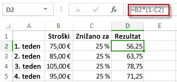 Rezultati v odstotkih v stolpcu D