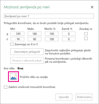 Pogovorno okno »Možnosti zemljevida po meri«