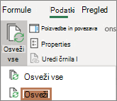 Miška kaže na ukaz »Osveži« na traku