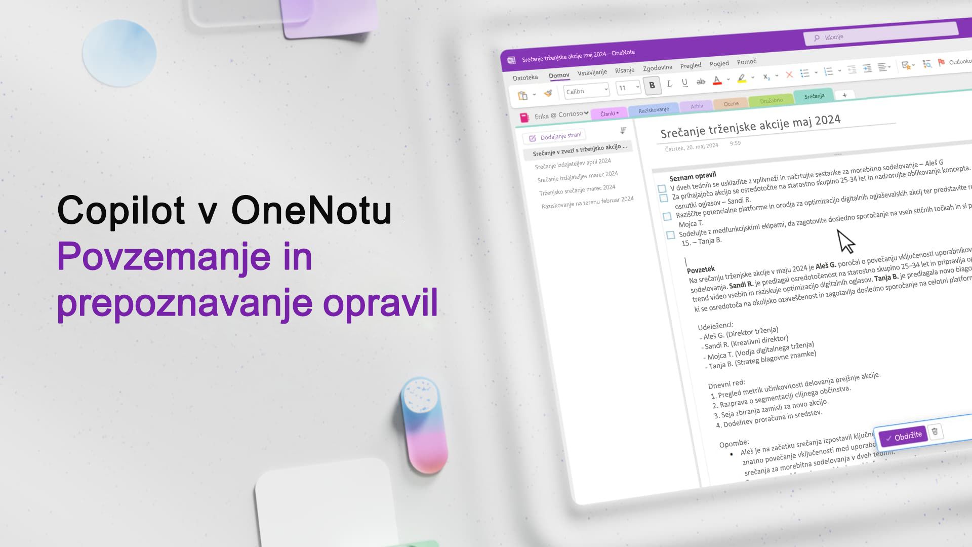 Videoposnetek: Povzemite in prepoznajte zadolžila s funkcijo Copilot v OneNotu