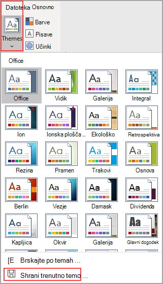 Galerija tem iz gumba »Teme«