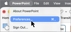 Izbran element menija nastavitve aplikacije Mac.