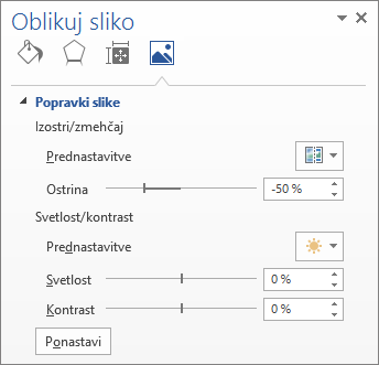 Možnosti popravkov slik v podoknu opravil »Oblikovanje slike«