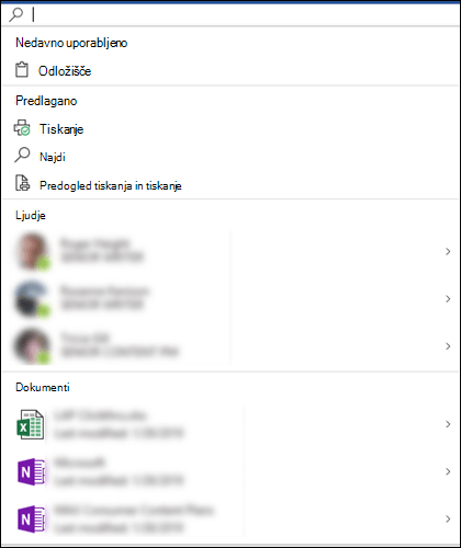 Izbrano polje »Iskanje Microsoft«