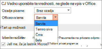 Prikaže možnosti Officeove teme v programu PowerPoint 2016