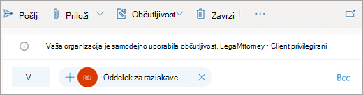 Posnetek zaslona namiga o samodejno uporabi oznake občutljivosti