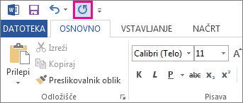 Ukaz »Ponovi« v orodni vrstici za hitri dostop