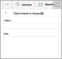 Nadomestno besedilo tabele v sistemu Windows Mobile