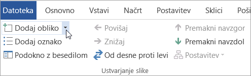 Gumb »Dodaj obliko« v skupini »Ustvarjanje slike«