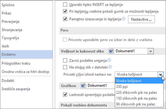 Nastavljanje privzete ločljivosti slike