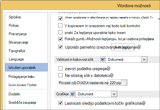 Možnosti velikosti in kakovosti slike v Wordu