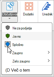 Meni »Oznake občutljivosti«