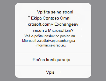 Tapnite »Vpis«, če uporabljate O365, ali pa tapnite »Ročna konfiguracija«, če imate nastavitve strežnika organizacije.