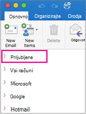 Priljubljene je na vrhu seznama map v stranski vrstici