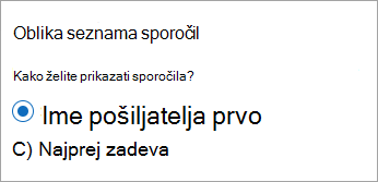 Nova oblika Outlookovega seznama sporočil