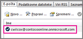Račun v pogovornem oknu »Nastavitve računa« v programu Outlook 2013