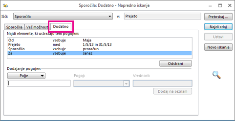 Gradnja seznama pogojev iskanja