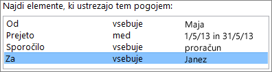 Polja, pogoji in vrednosti