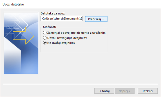 Izberite datoteko, ki jo želite uvoziti.