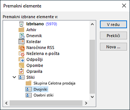 Premaknite stike v drugo mapo.