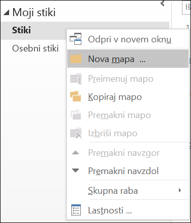 Ustvarite novo mapo stikov.