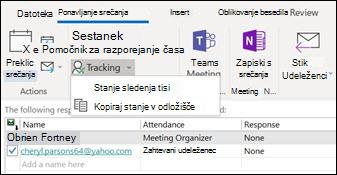 Natisnete lahko seznam udeležencev srečanja in njihovo stanje odgovora.