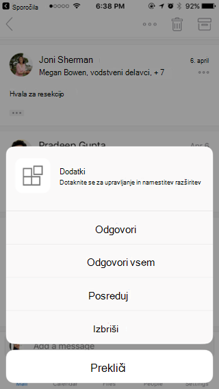 Odzivanje na sporočilo