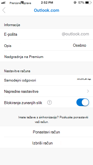 Blokiranje zunanjih slik v programu Outlook Mobile