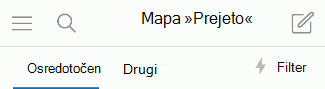 Preklapljanje in izklapljanje med mapo »Prejeto« v fokusu v sistemu iOS