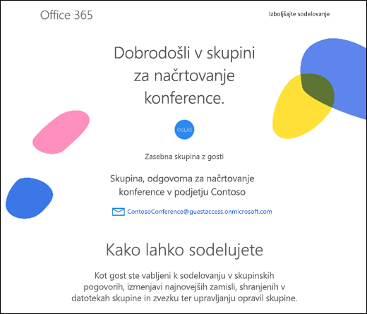 Slika pozdravnega sporočila za goste skupine