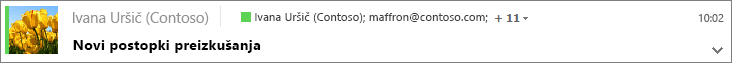 V mapi »Poslano« izberite sporočilo, da si ogledate prejemnike slepe kopije, in po potrebi izberite razširitveno puščico, da pokažete celotno glavo sporočila.