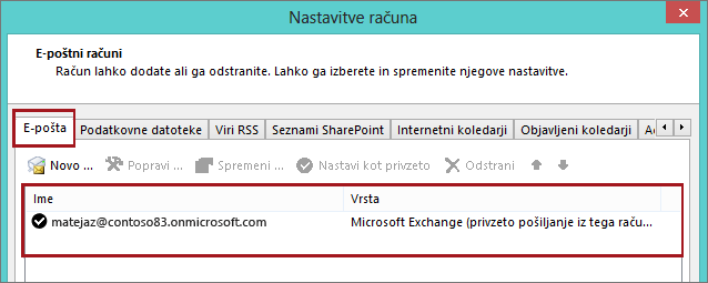 Vrsta računa v Outlooku