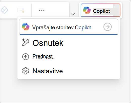 Meni storitve Copilot v Outlooku.