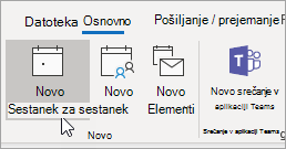Posnetek zaslona gumba »Nov sestanek«