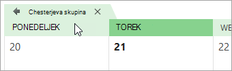 Posnetek zaslona koledarja skupine v pogledu koledarja